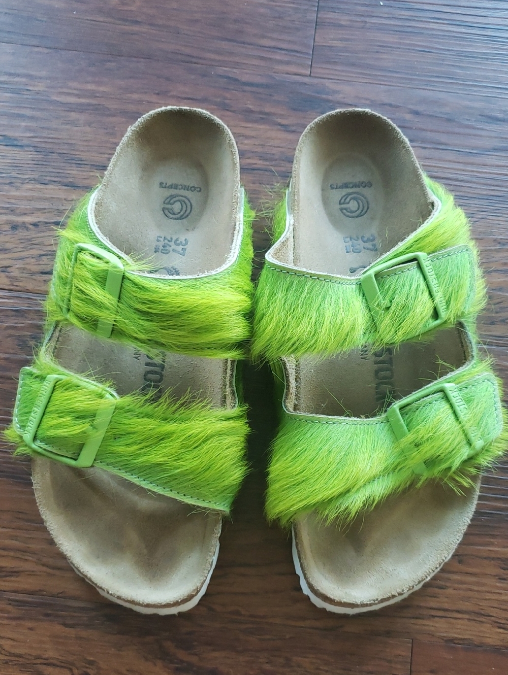 Birkenstock X Concepts Lime Green Fuzzy Leather Sandals Size 37 Boho Streetwear